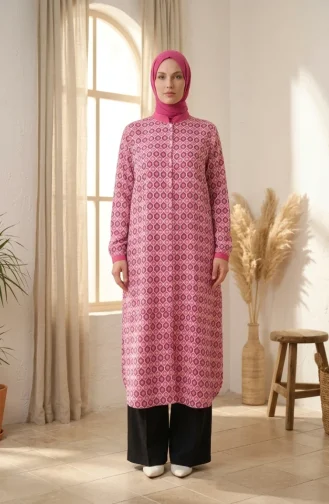 Tuniek Met Geometrisch Patroon En Knoopsluiting 2299-03 Roze 2299-03