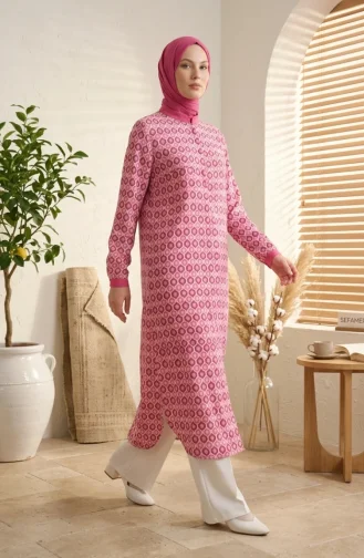 Tuniek Met Geometrisch Patroon En Knoopsluiting 2299-03 Roze 2299-03