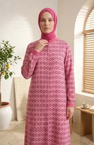 Tuniek Met Geometrisch Patroon En Knoopsluiting 2299-03 Roze 2299-03