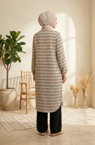 Tuniek Met Geometrisch Patroon En Knoopsluiting 2299-04 Beige 2299-04