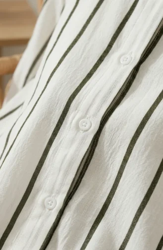 Tunique Longue En Lin Rayé à Col Chemise 0354-01 Kaki 0354-01