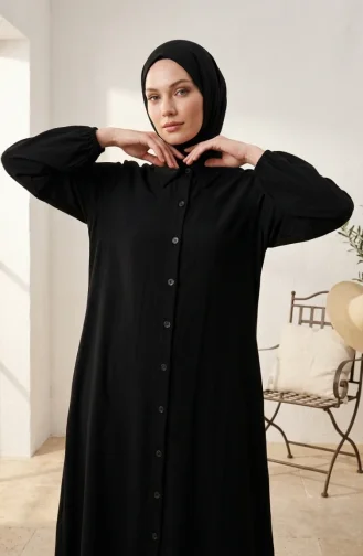 Boydan Düğmeli Müslin Gömlek Uzun Tunik 0362-03 Siyah