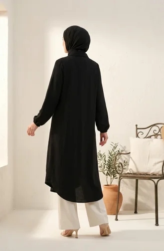 Boydan Düğmeli Müslin Gömlek Uzun Tunik 0362-03 Siyah