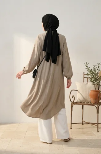 Boydan Düğmeli Müslin Gömlek Uzun Tunik 0362-04 Toprak