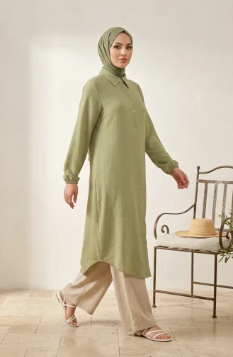 Lange Tuniek Van Mousseline Met Knoopsluiting 0362-05 Olijfgroen 0362-05