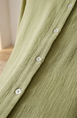 Lange Tuniek Van Mousseline Met Knoopsluiting 0362-05 Olijfgroen 0362-05