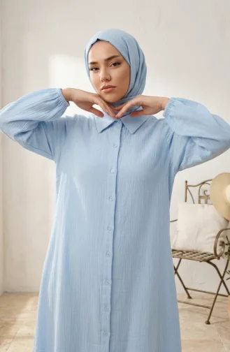 Full-Length Buttoned Muslin Shirt Long Tunic 0362-06 Baby Blue 0362-06