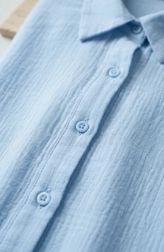 Full-Length Buttoned Muslin Shirt Long Tunic 0362-06 Baby Blue 0362-06