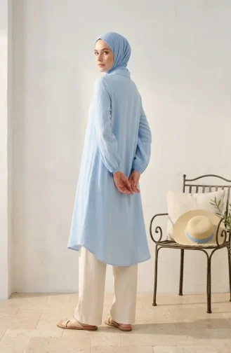 Full-Length Buttoned Muslin Shirt Long Tunic 0362-06 Baby Blue 0362-06