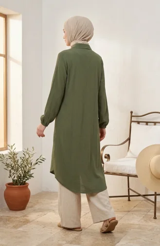 Boydan Düğmeli Müslin Gömlek Uzun Tunik 0362-07 Haki