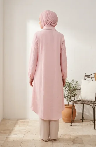 Boydan Düğmeli Müslin Gömlek Uzun Tunik 0362-08 Pembe