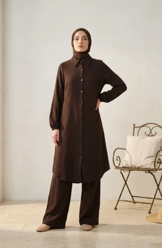 Lange Tuniek Van Mousseline Met Knoopsluiting 0362-09 Bruin 0362-09