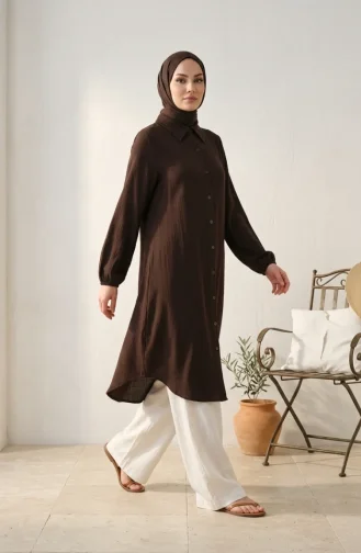 Lange Tuniek Van Mousseline Met Knoopsluiting 0362-09 Bruin 0362-09