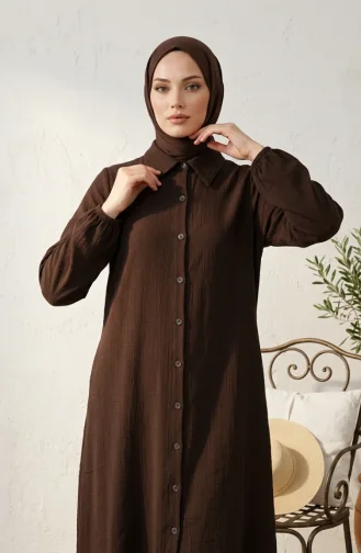 Lange Tuniek Van Mousseline Met Knoopsluiting 0362-09 Bruin 0362-09