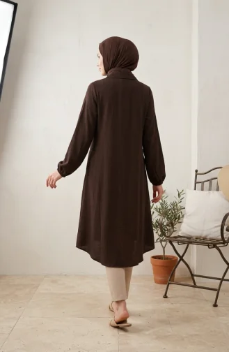Lange Tuniek Van Mousseline Met Knoopsluiting 0362-09 Bruin 0362-09