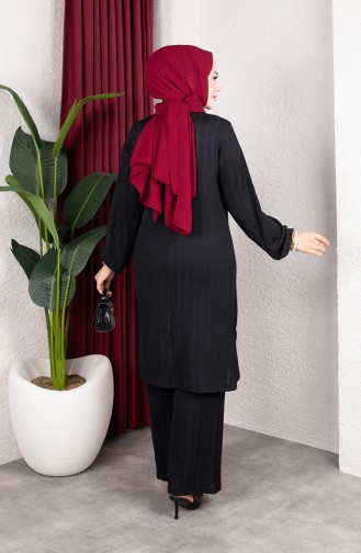 Striped Tunic And Pants Set (Hijab) 0915-04 Black 0915-04