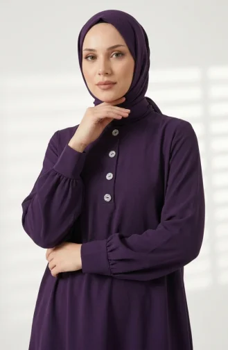 Aerobin Fabric Button Detail Hijab Two-Piece Set 4150-01 Plum 4150-01