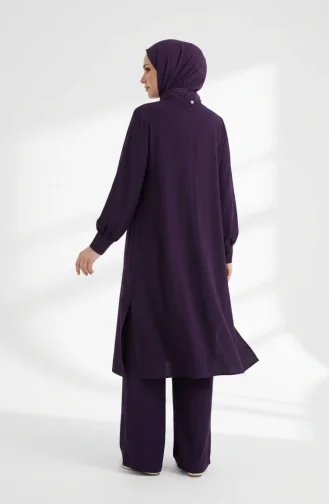 Aerobin Fabric Button Detail Hijab Two-Piece Set 4150-01 Plum 4150-01