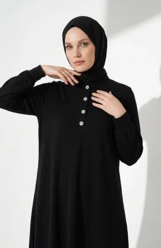 طقم حجاب من قطعتين من قماش أيروبين مزين بأزرار، رقم الموديل 4150-05، لون أسود 4150-05