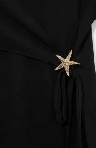 طقم حجاب من قطعتين، تونيك وبنطال بتفاصيل نجوم، أسود اللون، رقم الموديل 0358-01 0358-01