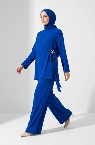 Star Detail Tunic And Pants Two-Piece Hijab Set 0358-02 Navy Blue 0358-02