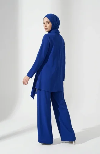 Star Detail Tunic And Pants Two-Piece Hijab Set 0358-02 Navy Blue 0358-02