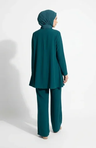 Zweiteiliges Hijab-Set Mit Sternenmuster Tunika Und Hose 0358-06 Smaragdgrün 0358-06