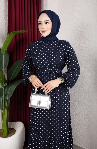 فستان حجاب من قماش الفسكوز منقط بحزام، لون كحلي 0901-02 0901-02
