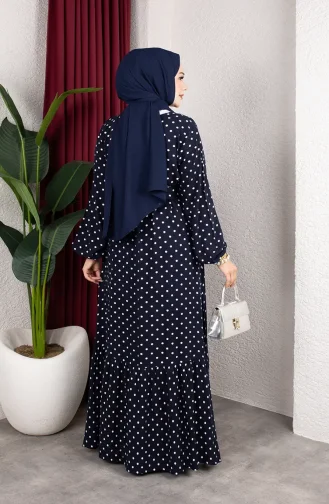 فستان حجاب من قماش الفسكوز منقط بحزام، لون كحلي 0901-02 0901-02