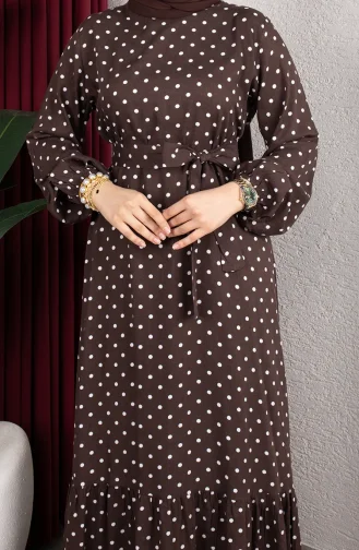 Robe Hijab Ceinturée En Viscose à Pois 0901-04 Marron 0901-04