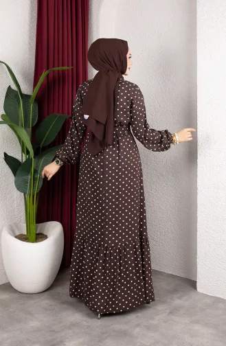Robe Hijab Ceinturée En Viscose à Pois 0901-04 Marron 0901-04