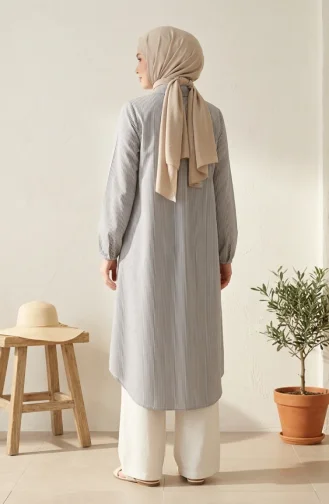 Lange Gestreepte Tuniekblouse Met Knoopsluiting 0359-04 Marineblauw 0359-04