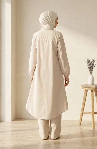 Gestreiftes Langes Tunikahemd Mit Knopfleiste Modell 0359-05 Beige 0359-05