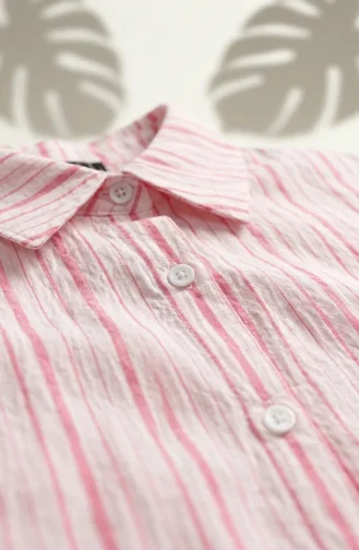 Shirt Collar Button-Down Striped Long Tunic 0360-01 Pink 0360-01