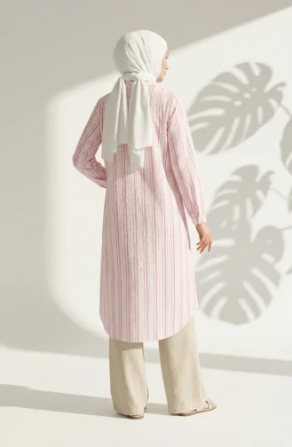 Shirt Collar Button-Down Striped Long Tunic 0360-01 Pink 0360-01