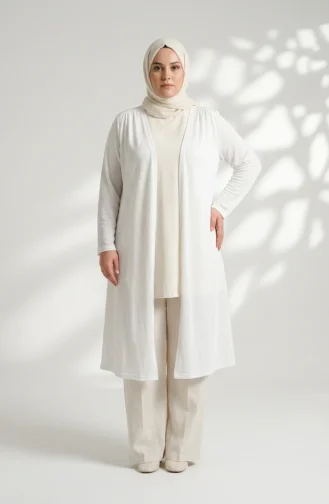 Gilet Basique Fin Et Long Grande Taille Blanc 8781-01 8781-01