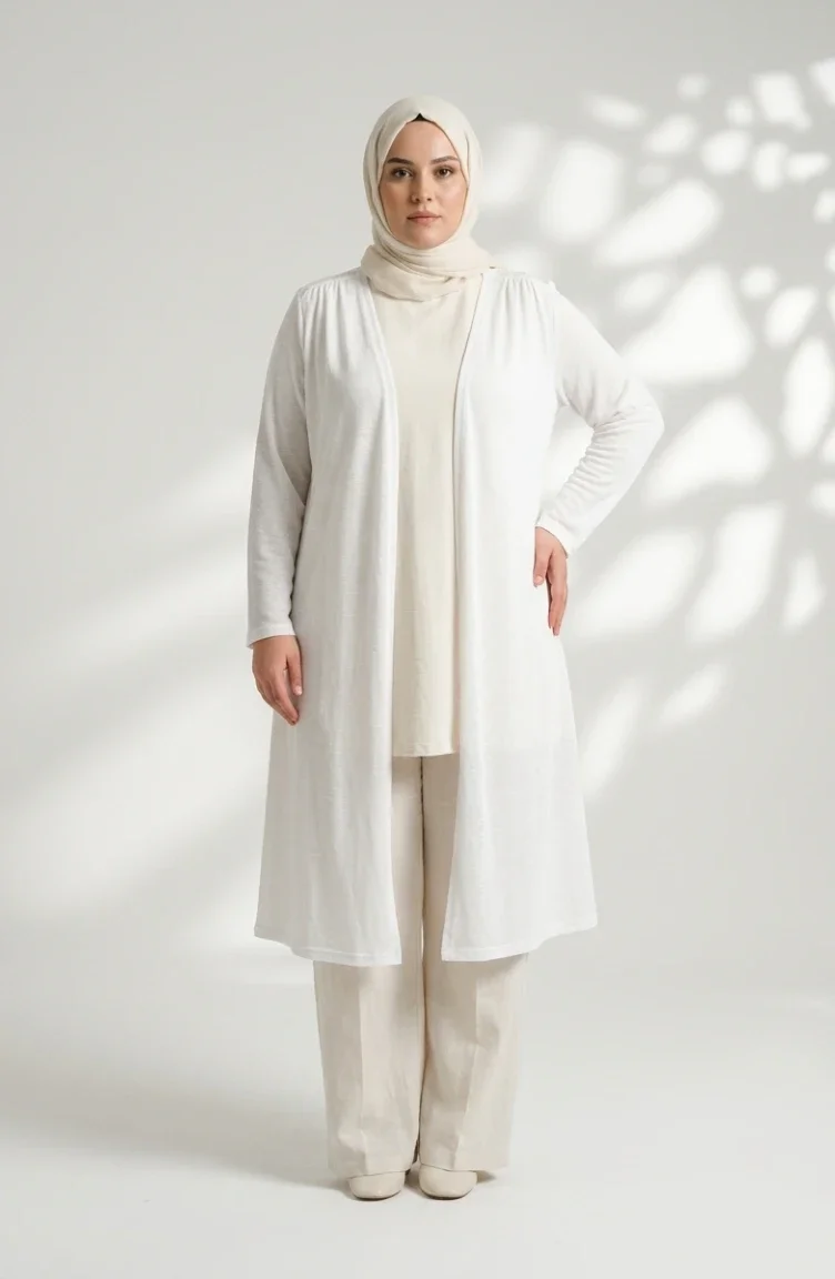 Gilet Basique Fin Et Long Grande Taille Blanc 8781-01 8781-01