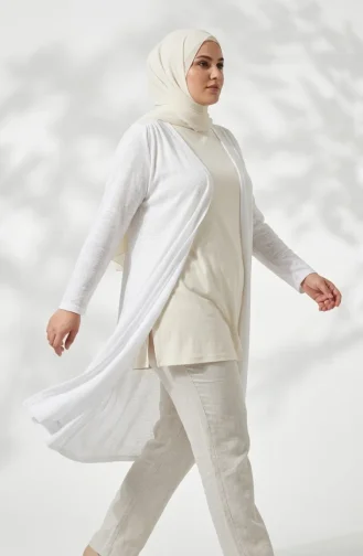 Gilet Basique Fin Et Long Grande Taille Blanc 8781-01 8781-01