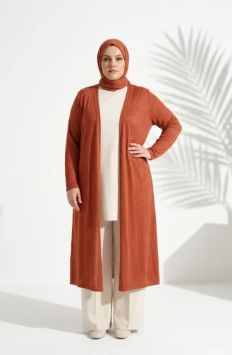 Gilet Basique Fin Et Long Grande Taille 8781-03 Couleur Terracotta 8781-03