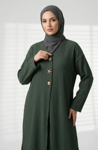 Ensemble Hijab Deux Pièces à Boutons à Motifs 2304-02 Kaki 2304-02