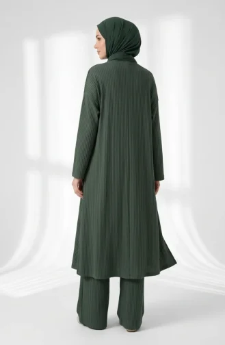 Ensemble Hijab Deux Pièces à Boutons à Motifs 2304-02 Kaki 2304-02