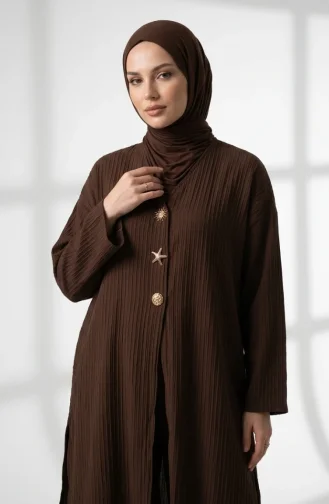 Zweiteiliges Hijab-Set Mit Gemusterten Knöpfen 2304-03 Braun 2304-03