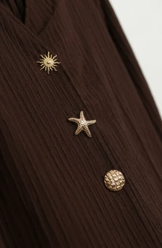 Zweiteiliges Hijab-Set Mit Gemusterten Knöpfen 2304-03 Braun 2304-03