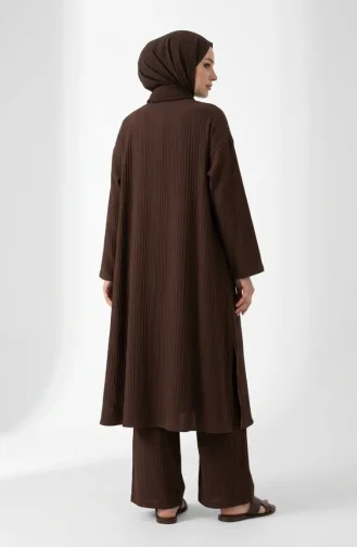 Zweiteiliges Hijab-Set Mit Gemusterten Knöpfen 2304-03 Braun 2304-03