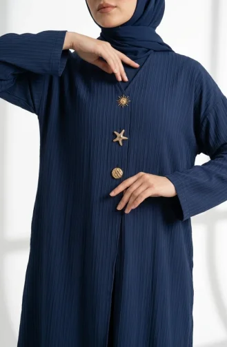 Ensemble Hijab Deux Pièces à Boutons à Motifs 2304-04 Indigo 2304-04