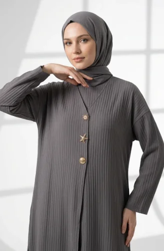 Patterned Button Detail Hijab Two-Piece Set 2304-05 Dark Gray 2304-05