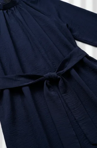 Mandarin Collar Gathered Tunic And Pants Two-Piece Hijab Set 2305-04 Navy Blue 2305-04