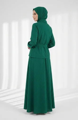Ensemble Deux Pièces Jupe Rayée En Lin Et Hijab 0361-01 Vert émeraude 0361-01