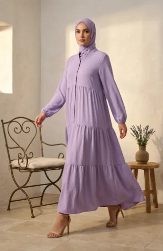 Aerobin Fabric Buttoned Layered Hijab Dress 4124-17 Light Lilac 4124-17