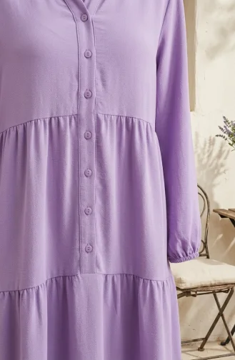 Aerobin Fabric Buttoned Layered Hijab Dress 4124-17 Light Lilac 4124-17
